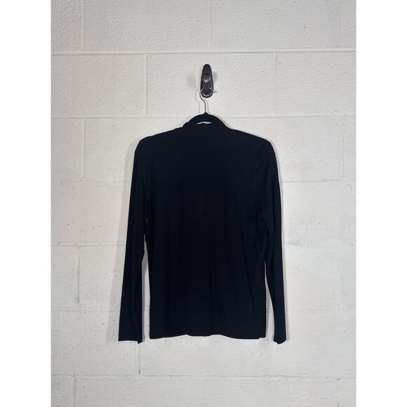 Talbots Petite MP Black Split Neck Top Buttery Soft Rayon‎ Blend Long Sleeve Tee - Picture 2 of 6